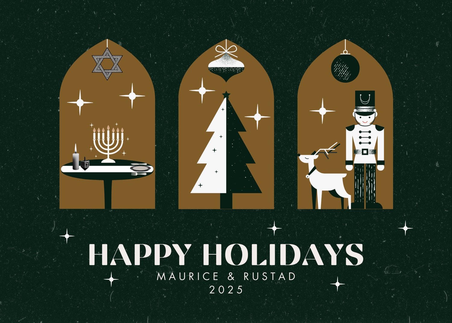 Green, gold, and cream holiday campaign artwork